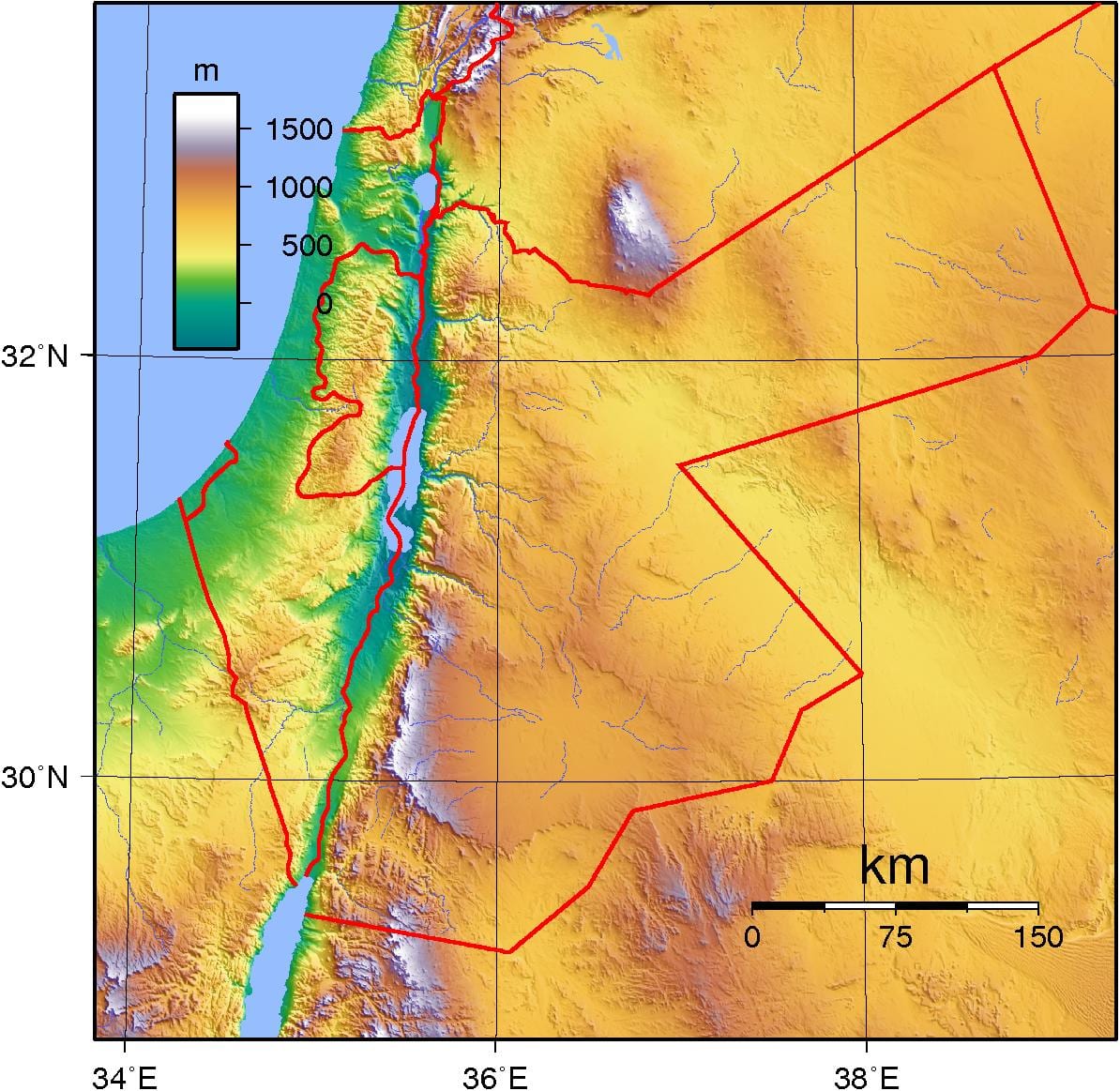 แผนที่ของจอร์แดน topographic