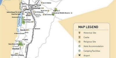 จอร์แดนนักท่องเที่ยวหน่อย attractions แผนที่